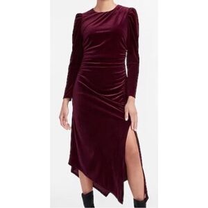 Express NWOT Burgundy Long Sleeve Ruched Asymmetrical Front Slit Dress Medium